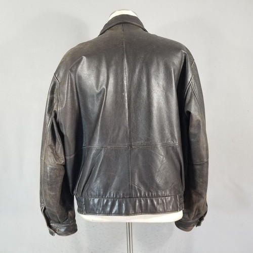 London Fog Bomber Jacket Coat Men's large Brown Leather Retro FLAWED - Picture 8 of 16