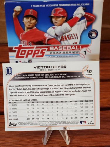 2022 Topps Series 1 Baseball Victor Reyes - Detroit Tigers - Card #252 - Base - Picture 2 of 2