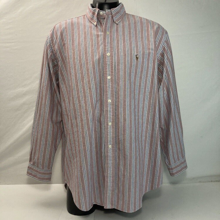 Ralph Lauren Yarmouth Oxford camicia uomo XL 17 34 35 rosso blu righe carne pony