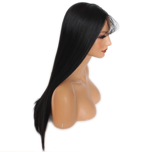 Heat Resistant Synthetic Lace Frontal Wigs Black Color Long Silky Straight Hair - Picture 8 of 11