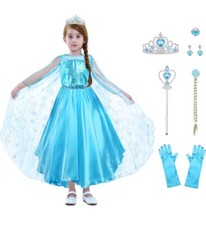 Elsa Costume Princess Dress, Elsa Dress with Wand and Crown Tiara Size 4-5years