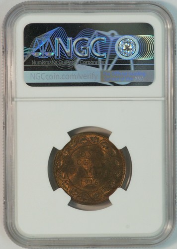 Moneda de un centavo Canadá 1916 1C (NGC MS 64 RB MS64RB) KM# 21 (B2838) - Imagen 2 de 4