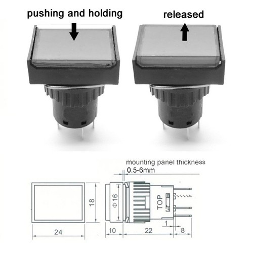 5 × Green 16mm Push Button Switch Momentary Rectangle SPDT NO-COM-NC 3 Pin  - Picture 6 of 6