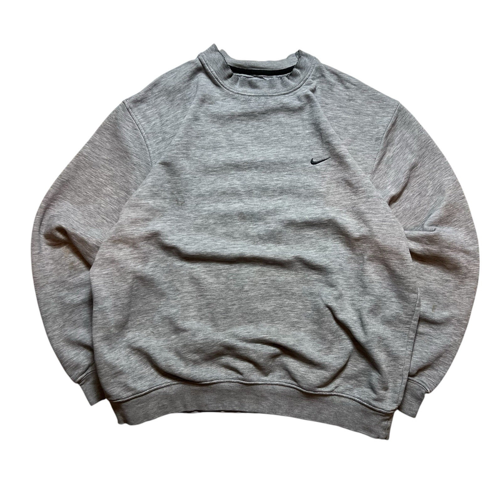 Vintage Y2K Distressed Nike Swoosh Essential Crewneck Sweatshirt Size XL Grey