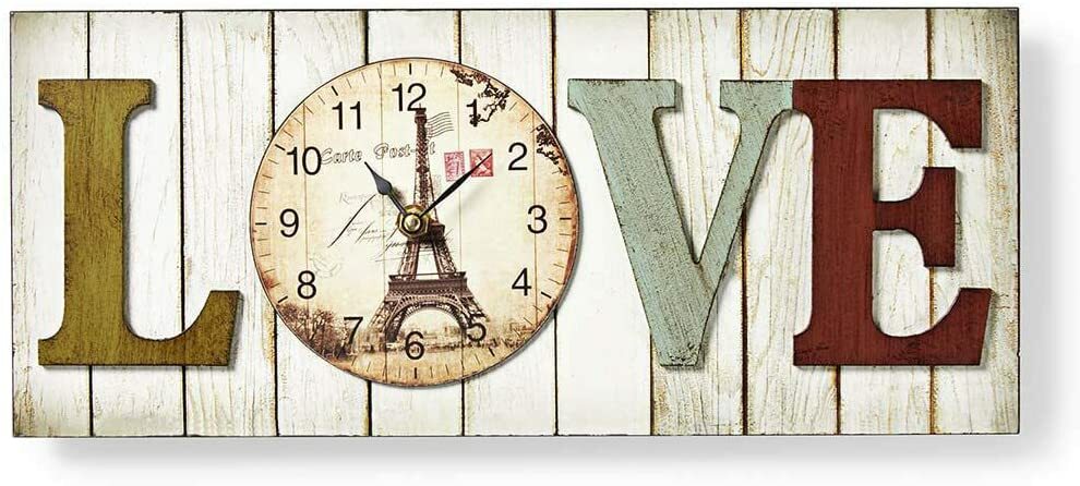 Wall Clock Love Design  Wooden Wall Clock Dial With Eiffel Tower Vintage 43cm
