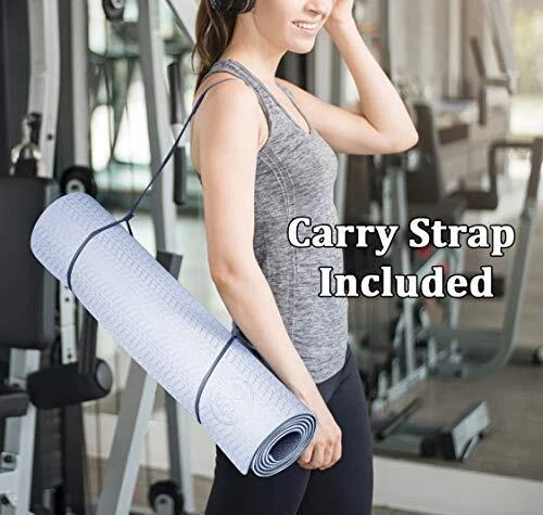 Non-slip eco-friendly textured yoga mat with carrying strap in gray