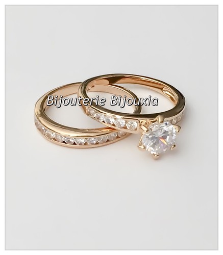 Doppelring Solitärringe ZIRKONIA vergoldet 18 KARAT 5 Mikron Schmuck - Bild 4 von 6