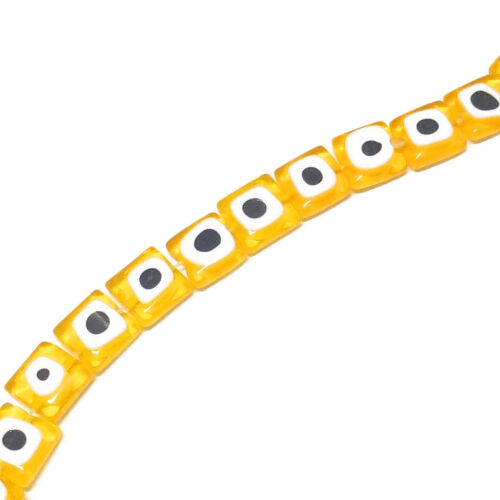 Glasperlen Lampwork Evil Eye Quadrate 10 mm gelb 40 Perlen nenad-design N136 - Bild 6 von 8