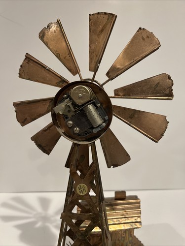 Vintage Tin Musical Box Windmill Carousel - Brass Copper Metal - Picture 7 of 11