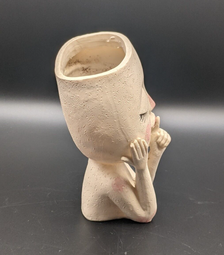 Florero en forma de cabeza de maceta cara dama Shh ligero rubor niña 7" - Imagen 2 de 6