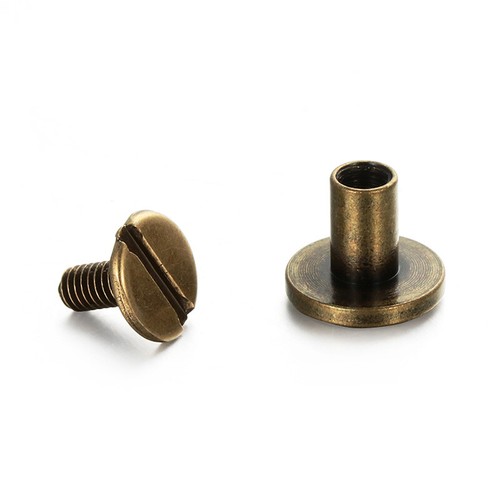 10X Flat Belt Screw Leather Chicago Metal Craft Nail Brass Solid Rivet Stud Head - Picture 10 of 16