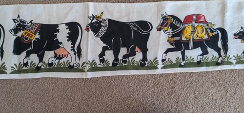 Vintage Fine Linen Collectable Table Runner Wall Hanging Cows Swiss Tyrolean - Foto 2 di 4