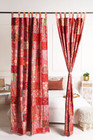 Indian Old Sari Red Color Curtain Door Drape Window Decor Silk Saree Curtains