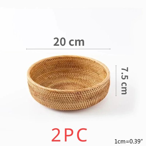 Cesto portaoggetti in rattan intrecciato a mano vassoio porta pane frutta picnic organizer nuovo - Foto 26 di 32
