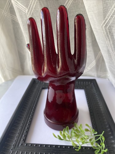 Vintage Dark Ruby Red Glass Hand Ring Jewelry Holder - Picture 8 of 8