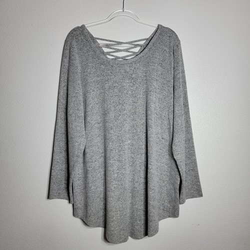 Torrid Super Soft Plush Lace Up Back Tunic Sweatshirt Plus Size 3X Gray Top - Picture 2 of 6