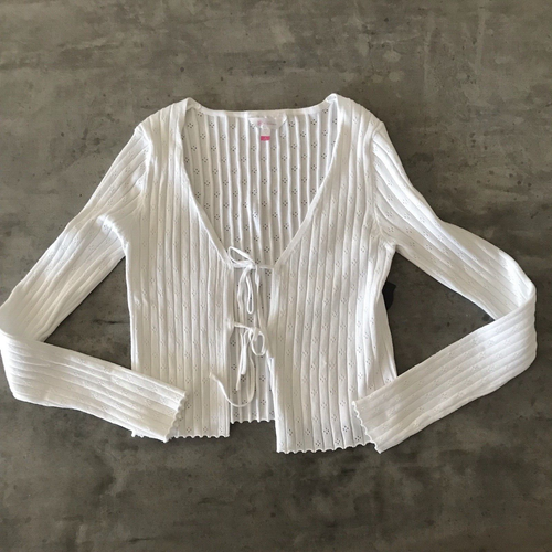 NOBO No Boundaries Sweater Cardigan Medium 7 9 White Fairy Grunge Coquette Y2K - Picture 4 of 16