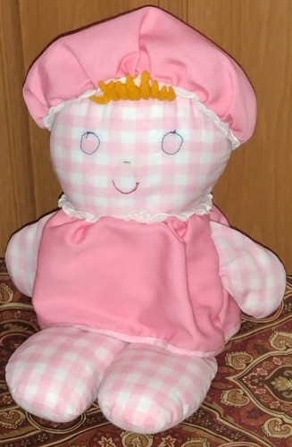 Fisher Price Lolly Doll Pink Gingham Plaid Cloth Baby Girl Toy Rattle 1975 420 D - Picture 4 of 5