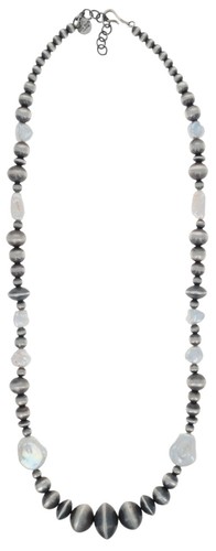 Handmade Graduated Sterling Silver Bead Necklace With Natural Fresh Water Pearls - Picture 1 of 2
