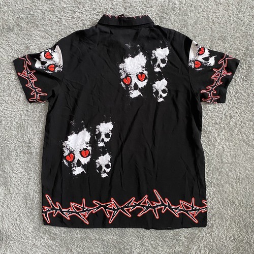 Broken Promises Mens Black Skulls 100% Rayon Short Sleeve Button Up Shirt Sz XL - Picture 2 of 6