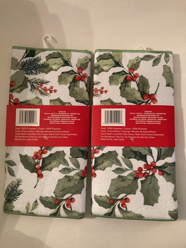 Spring floral kitchen 2 pc dish drying mat holly 12x18in green white - Picture 2 of 3
