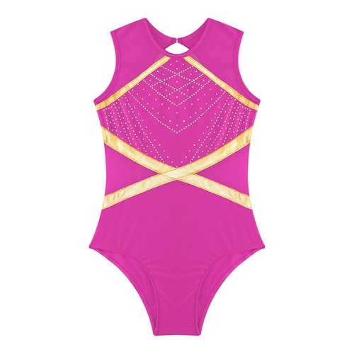 Kids Girls Leotard Tank Bodysuit Gymnastics Jumpsuit Shiny Activewear Workout - Picture 55 of 75
