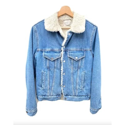 Sandro Lightwash Denim shearling jacket Sherpa Lined Size XS