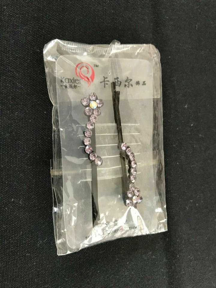 Paire De Barrettes (bobby Pins) à Cristaux Motifs Floraux - Noir/violet, Neuf Avec étiquettes