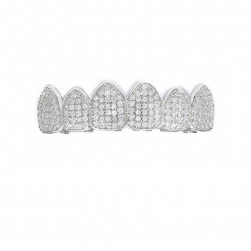 14K Gold Plated CZ Teeth Grillz Hip Hop Top Bottom Mouth Silver Grill Set Custom - Picture 30 of 128
