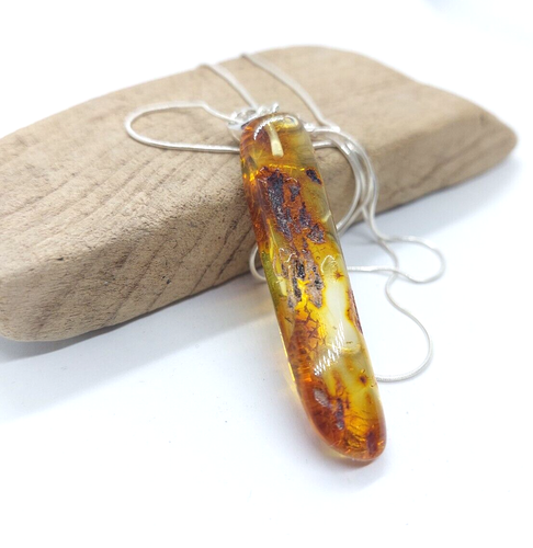 Baltischer Bernstein Anhänger an Sterling Silber 925 Kordel Unikat Echtschmuck - Bild 3 von 5