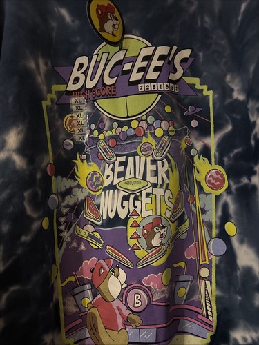 Buc-ees Sweatshirt XL Pinball Arcade Retro Beaver Nuggets Texas Blue Tie-Dye - Picture 2 of 4