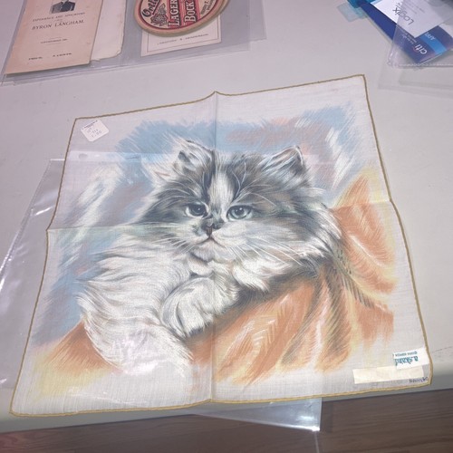 New With Tag vintage 1963 Kitten A. Skandia Handkerchief  gray yellow white - Picture 5 of 5