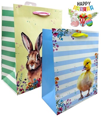 4 x große Ostereier Luxus Geschenktüten Osterei Geschenktüte mit Etikett