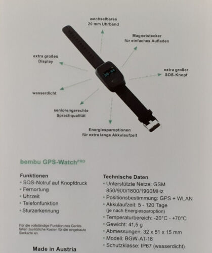 Bembu GPS-Watch PRO Notfalluhr Notrufuhr mit Telefonfunktion und Sturzerkennung - Bild 6 von 6