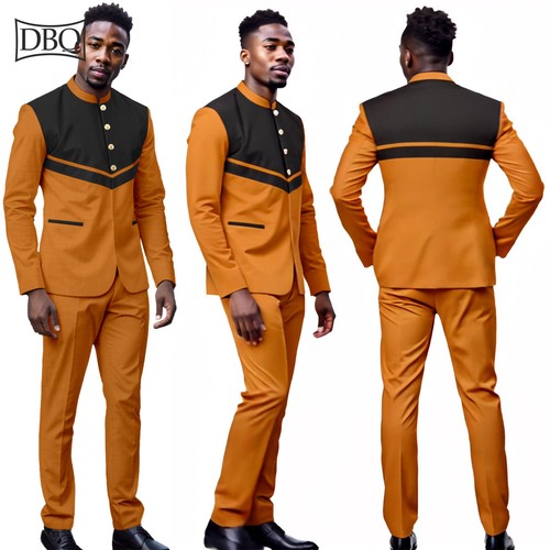 Ropa africana para hombre traje ajustado de un solo pecho blazer chaqueta pantalones traje - Imagen 1 de 21