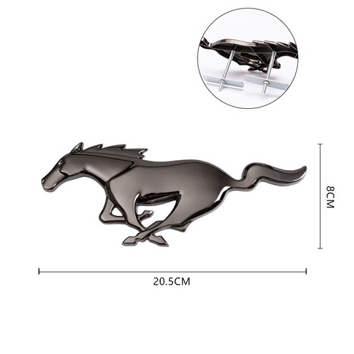 8" Front Grille Emblem Running Horse Emblem Badge for Ford Mustang Silver Black