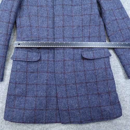 Moon Wool Coat Medium Blue Windowpane Burgundy Quilt Lined Jacket Tommy Hilfiger - Picture 6 of 24