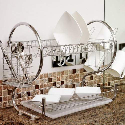 Large Capacity 2 Tier Dish Drainer Drying Rack Kitchen Storage Stainless Steel - Picture 1 of 11