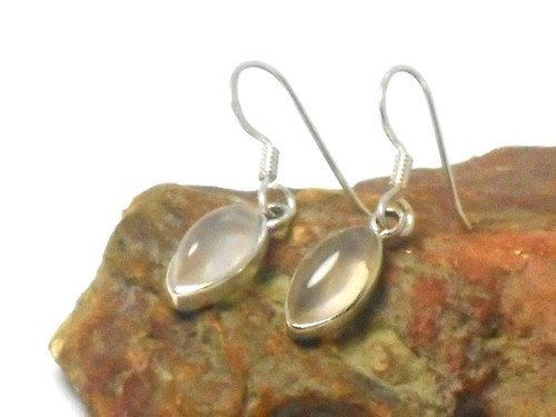 Pink Rose Quartz Sterling Silver 925 Gemstone Dangle Drop Earrings - Picture 3 of 5