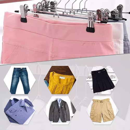 10 Stück Starke Metall Clips Kleiderbügel Chrom Kleidung Garderobe Hosen Rock Ständer - Bild 8 von 9