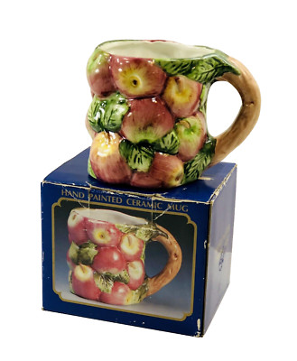 Hand painted Ceramic Coffee Tea Mug Apple Cluster Design By World Bazaars In Box