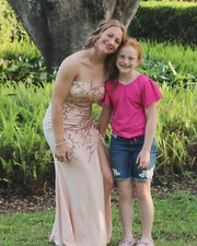 Strapless Champagne Formal/Prom Dress Size 6 - Rose Gold Embellishments