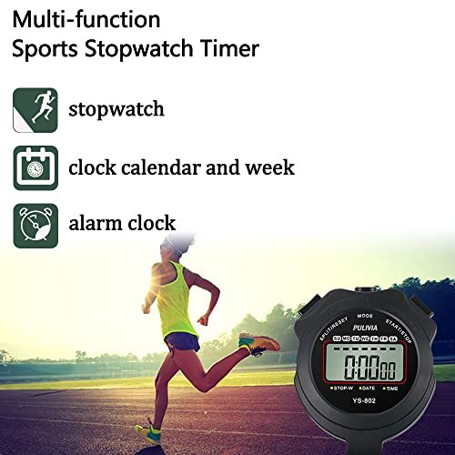 Stopwatch Timer Lap Split Digital Stopwatch with Clock 1 lap/split-black - Picture 3 of 8