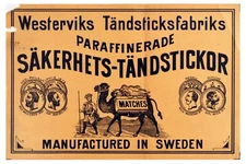 Original Vintage Crate Label Westerviks Paraffined Matches Sweden
