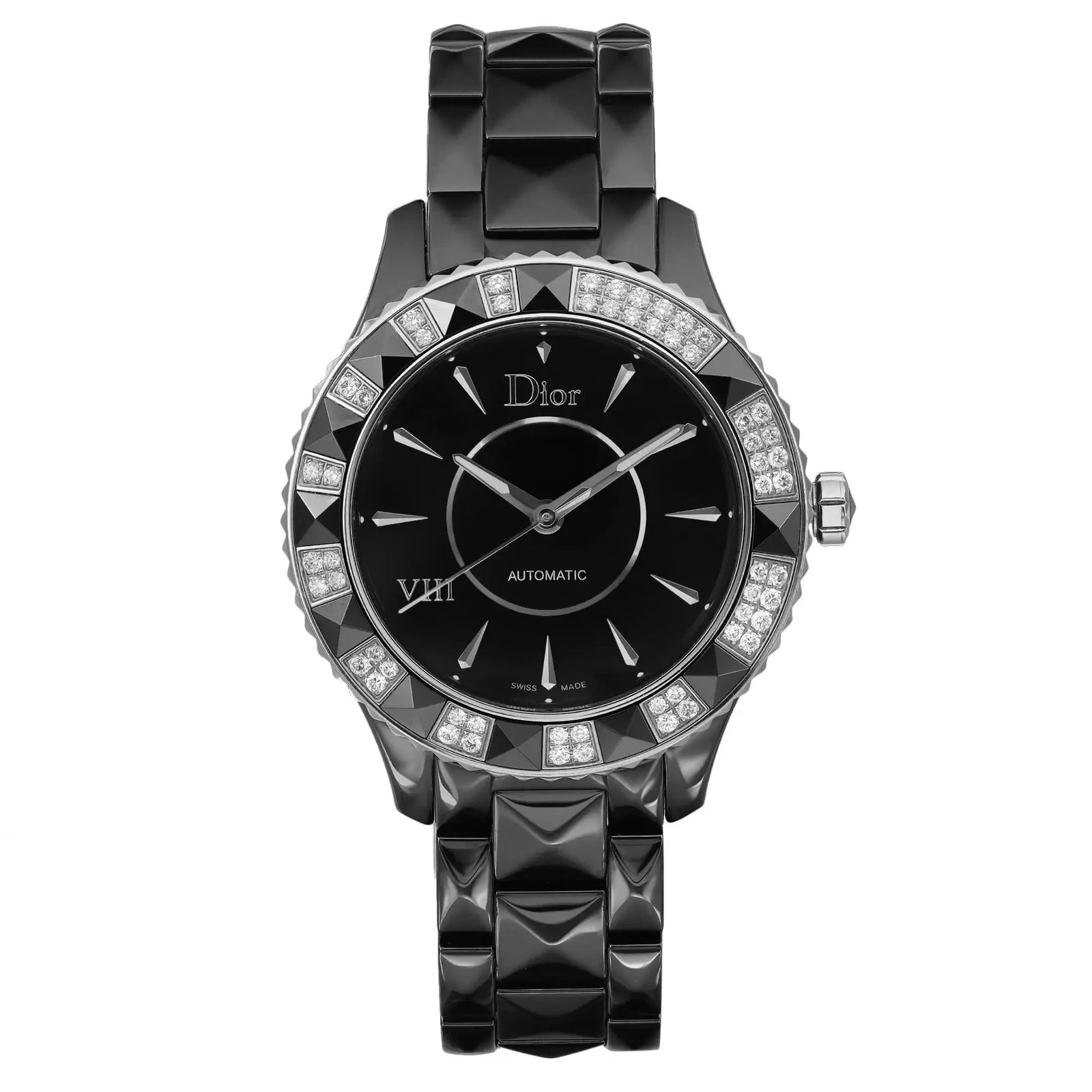 Montre femme Christian Dior VIII acier céramique diamants cadran noir CD1245E1C001