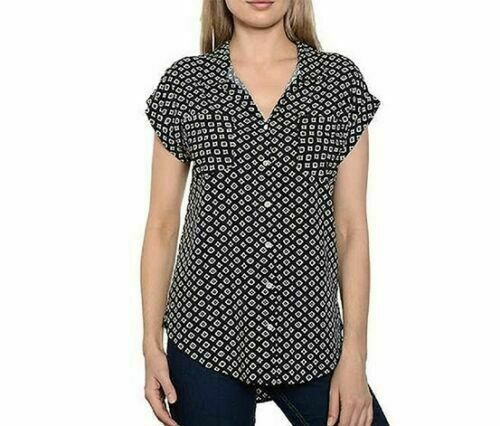 JACHS Girlfriend Kurzarm Button Down Top Bluse hoher niedriger Saum blau Gr. S  - Bild 1 von 6