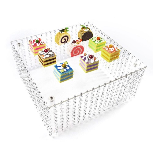 3 Tier Cake Stands Square Crystal Beaded Cupcake Tower Separable Dessert Display - Picture 6 of 19
