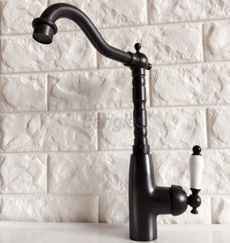 Modern Kitchen Sink Mixer Tap Single Lever Swivel Spout Black Brass Tap Faucet - Picture 6 of 7