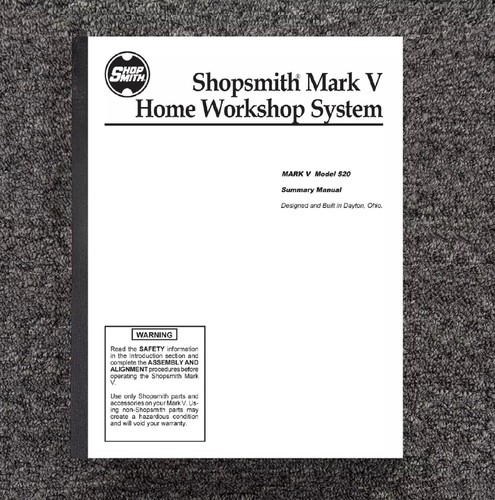 Workshop Repair Maint Manual Fits Shopsmith Mark V 520 Home Mark V Model 520 - Picture 1 of 15