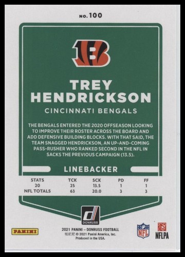 2021 Donruss #100 Trey Hendrickson Press Proof Red - Picture 2 of 2